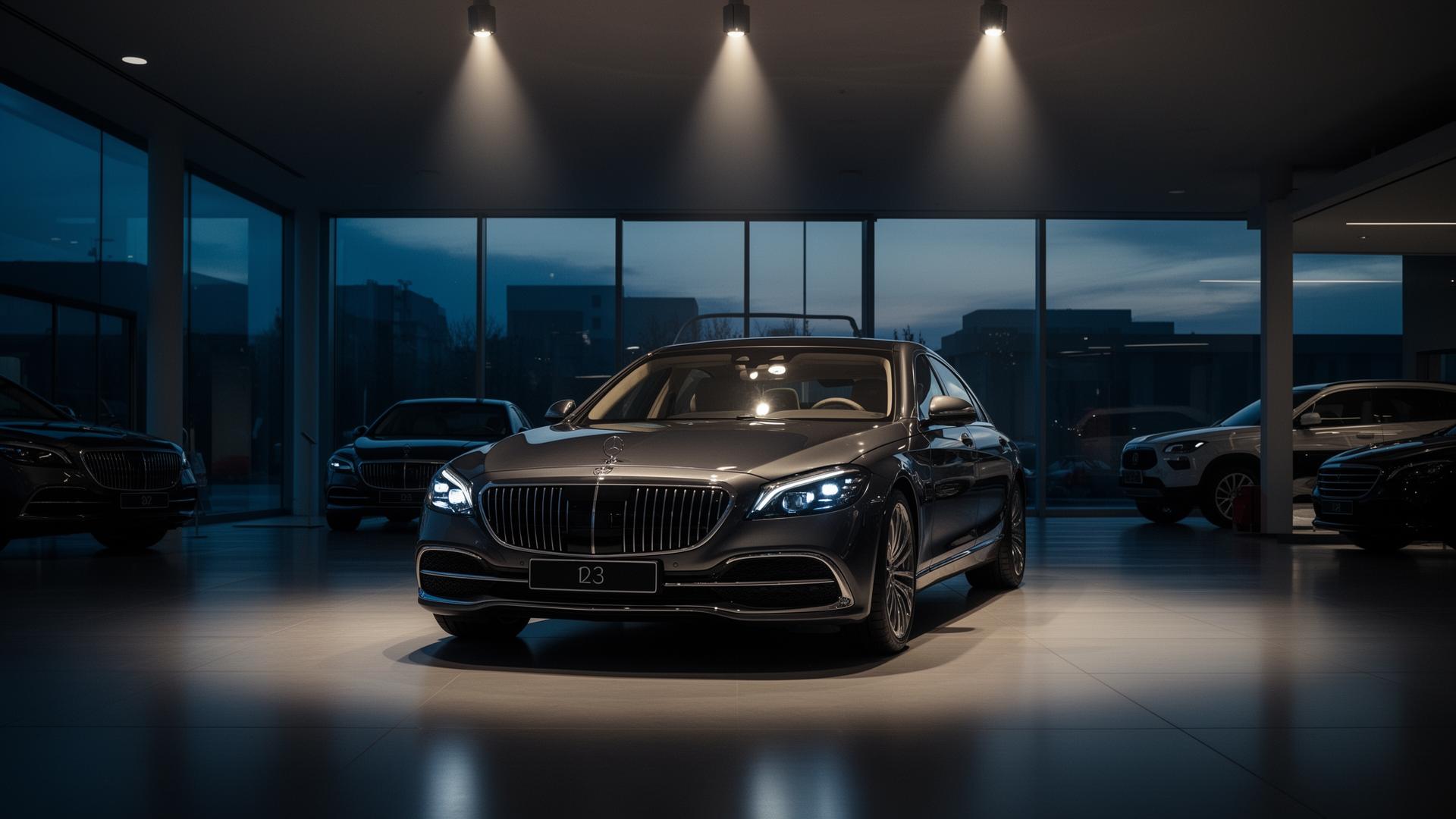 Premium car in dealership showroom